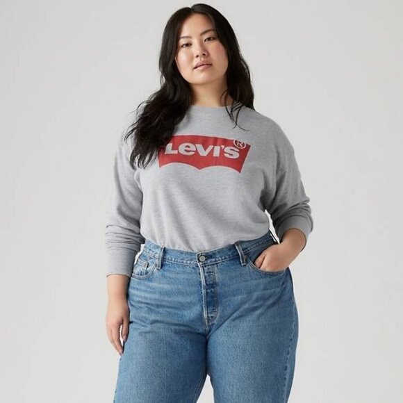 Levi's Logo Heather Grey Crewneck Sweatshirt Women's Plus Size 1X - Picture 1 of 6